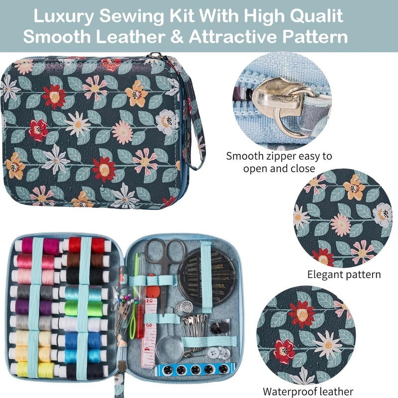 Bobode Printing Vines Sewing Project Kits,Travel Portable Sewing Set with Zipper Sewing Case,87 PCS Professional Sewing Supplies Accessory for Adults,Emergency, Home - Image 3
